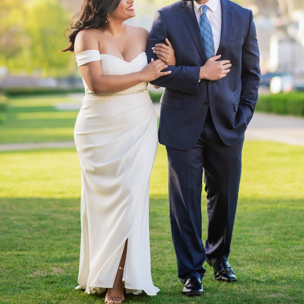 David's Bridal Off Shoulder Wedding Gown